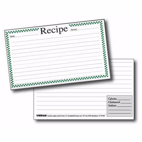 Labeleze Recipe Cards with Protective Covers 3 x 5 - Green Checks at FreeShippingAllOrders.com - Labeleze - Recipe Cards