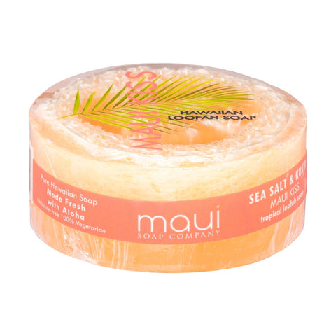Maui Soap Company Sea Salt & Kukui Exfoliating Loofah Soap 4.75oz- Maui Kiss