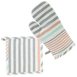 Boston International Potholder & Oven Mitt Set - Hadley Stripe Seafoam Melon & Grey - FreeShippingAllOrders.com