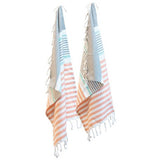 Boston International Tea Towel Set of 2 - Hadley Stripe Seafoam Melon & Grey - FreeShippingAllOrders.com