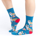 Good Luck Sock Women's Crew Socks - Corgi Pizza - FreeShippingAllOrders.com