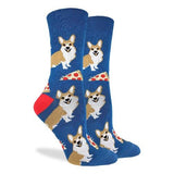 Good Luck Sock Women's Crew Socks - Corgi Pizza - FreeShippingAllOrders.com