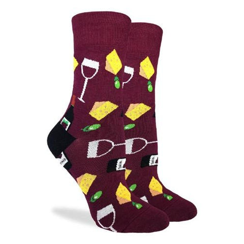 Good Luck Sock Women's Crew Socks - Wine & Cheese - FreeShippingAllOrders.com