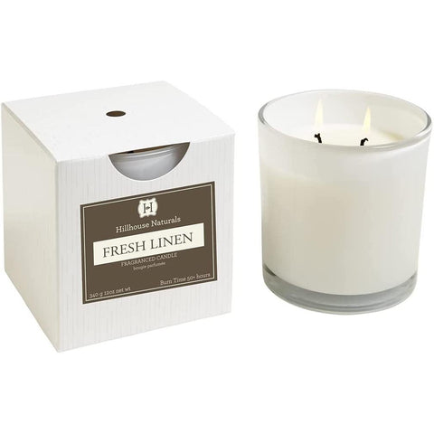 Hillhouse Naturals 2 - Wick Candle in White Box 12 Oz. - Fresh Linen - FreeShippingAllOrders.com