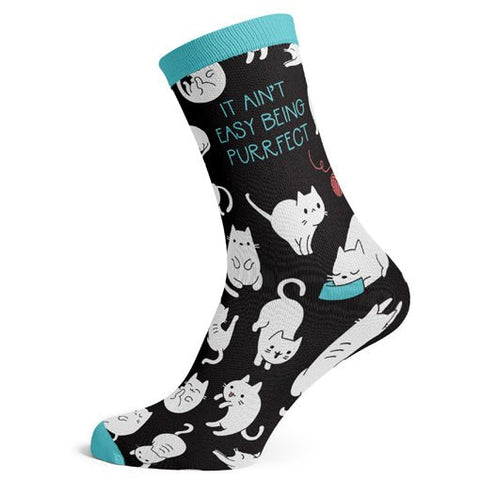 Sock Atomica Unisex Cotton Blend Socks - It Ain't Easy Being Purrfect - FreeShippingAllOrders.com