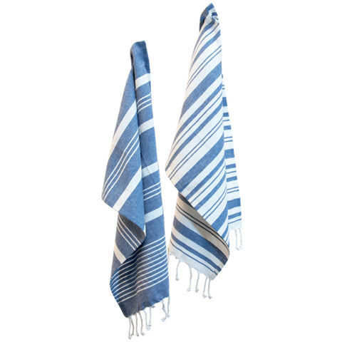 Boston International Tea Towel Set of 2 - Blue Stripes Fringed at FreeShippingAllOrders.com - Boston International - Kitchen Towels